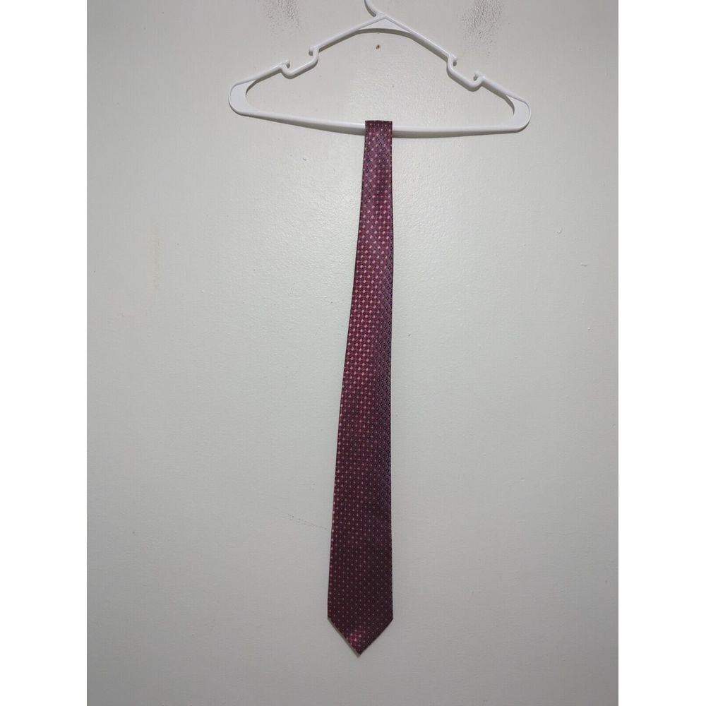 Pierre Cardin Mens Burgundy Grey Geometric Diamond Pattern Polyester Necktie